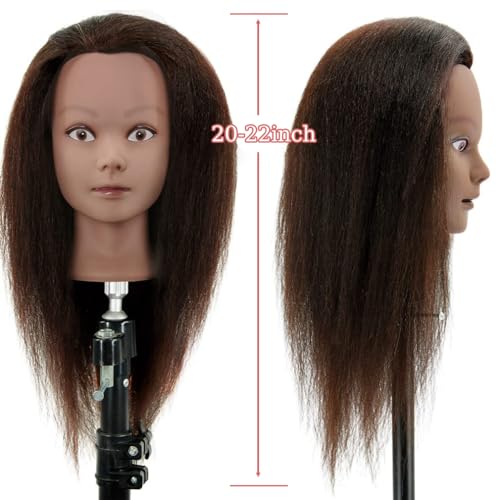 FABA 100% Real Hair Mannequin Head with Hair Doll Head Styling 20"-22" Cosmetology Manikin Practice Head Hairdresser Doll Head for Dyeing Cutting Braiding with Clamp Stand