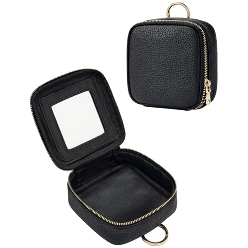 Clear Cosmetic Bag Double Layer Travel Toiletry Bag Clear Makeup Bag Case with 4 Compartments, Transparent Travel Bag for Toiletries, Large Toiletry Bag for Women Cosmetic Case (Black, Mini)