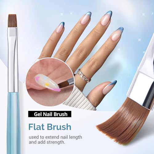 AIRSEE Nail Art Clean Up Brushes, 3 PCS Flat/Oval/Fine Angled Gel Nail Brush for Cleaning Polish Mistake on the Cuticles, Painting Brushes, Art Design DIY Tools, Blue