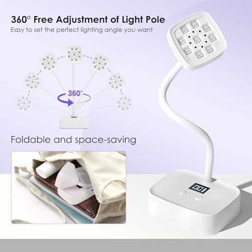LED Mini UV Nail Lamp Auto Sensor Gel Nail Dryer 27W Rechargeable 360 Adjustable with 2 Timers