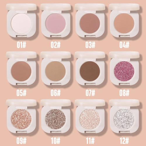 Glitter Shimmer Sparkle Eye Shadow Palette Makeup for Older Women, Pearl White Silver Glitter Shimmer Metallic Holographic Iridescent Cream Iridescent Single Monochrome Eyeshadow Makeup, 11