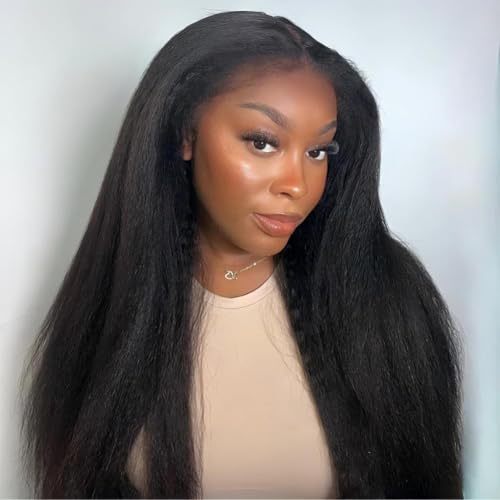 ISEE 3 In 1 Half Wig Kinky Straight Glueless Wigs Human Hair Comfortable Fit No Glue Needed Wear & Go Seamless Clip In Wigs 18 Inch