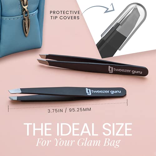 Tweezer Guru Tweezers for Women Facial Hair & Men ? Precision Slant-Pointed Eyebrow Tweezer for Ingrown Hair, Blackhead & Splinter Removal (Black)
