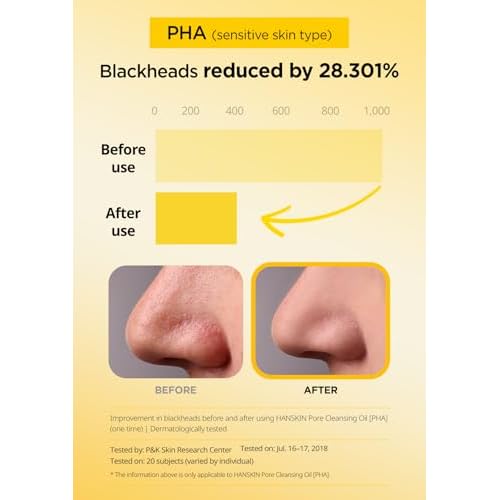 Hanskin Pore Cleansing Oil, Oil Cleanser for Face, Makeup Blackhead Sebum Remover, Korean Deep Pore Cleanser for Sensitive Skin [PHA] (10.14 oz)