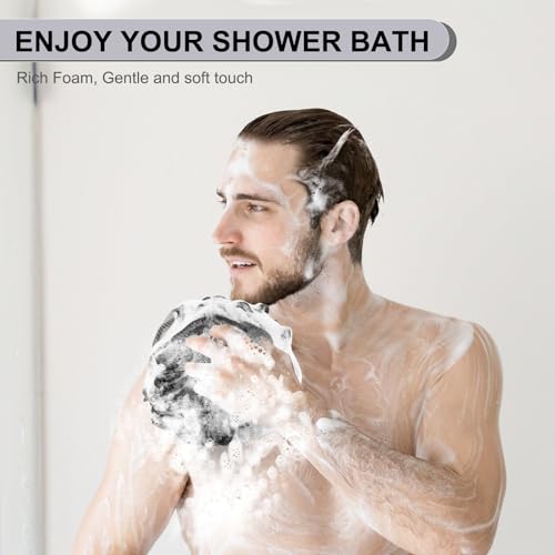 Loofah Sponge XXL-100g 4 Pack, Bath Sponge Soft Mesh Shower Puff Loofah for Men, Exfoliating Body Scrubber for Women, Shower Accessories (Black)