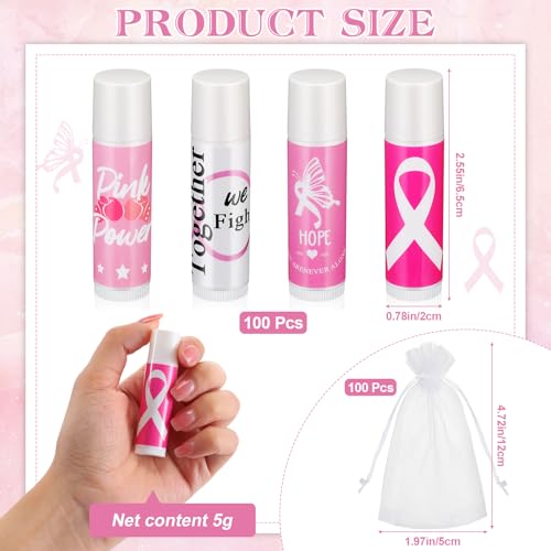 Fumete 50 Sets Breast Cancer Awareness Accessories Gifts Lip Balm Bulks Pink Ribbon Breast Cancer Awareness Items Decorations Natural Ingredients Survivor Gifts Items for Girl Women