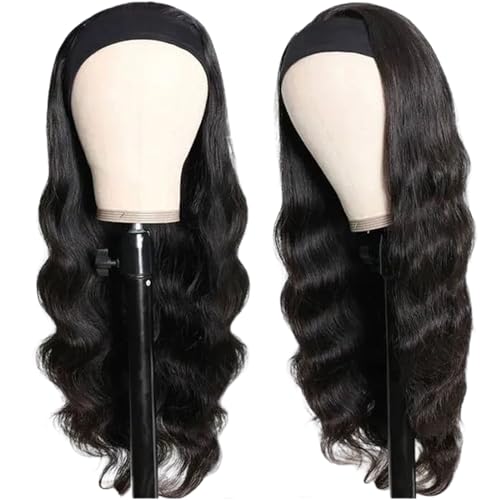 28 Inch Headband Wig Human Hair Body Wave Headband Wigs for Black Women Brazilian Virgin Hair Wear and Go Glueless Wig None Lace Front Wigs for Beginners 150% Density Natural Black (Black, 28 Inch)