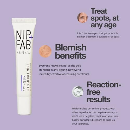 Nip+Fab Retinol Fix Blemish Gel Treatment 10% Complex, 0.5 fl. oz., 0.1% Ensapsulated Pure Retinol, 2% Niacinamide, 2% Trivalin, 0.5% Salicylic Acid to Target Blemishes, Dark Spots and Pore Size