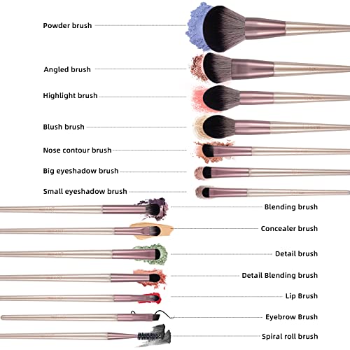 DUcare Makeup Brushes with Bag - 14Pcs Professional Synthetic Make Up Brushes Set for Blush Concealer Foundation Bronzer Powder Eyebrow Eyeshadow Blending Makeup Brush Set Mekaup bag, Rose Golden