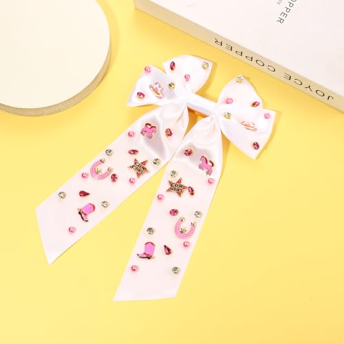 Western Hair Bows for Women Howdy Cowgirl Hair Bow Clips Cowboy Hat Boot Hair Ribbons Jeweled Big Pink Hair Bows Western Hair Accessories Bachelorette Rodeo Nashville Cowgirl Outfits Gifts (Pattern C)