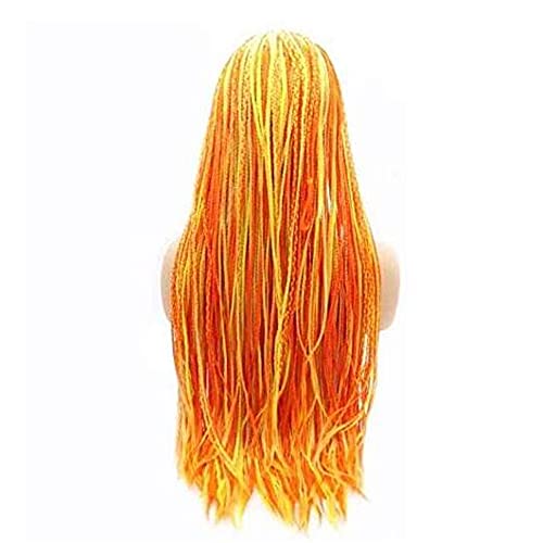 xiweiya 13x3 Lace Yellow Mixed Orange 28" Afro Twist Wig Micro Box Braids Natural Crochet Hair with Heat Resistant Fiber Mermaid Colorful Synthetic Lace Front Wig Middle Cap Size for Women