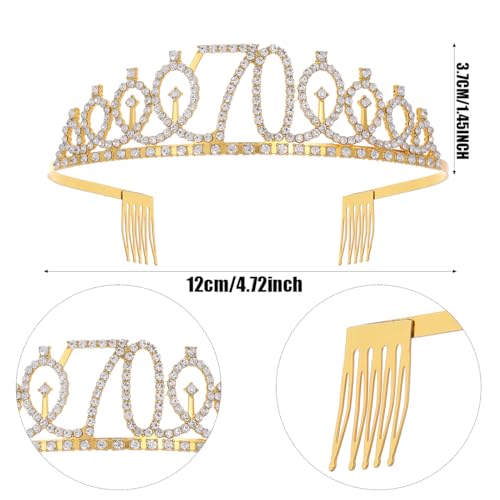 "70 & Fabulous"Sash & Rhinestone Tiara Set, Black Gold 70th Birthday Gifts for Women, Birthday Sash/Tiara for Women's 70th Birthday Party Decoration (Black 70th)