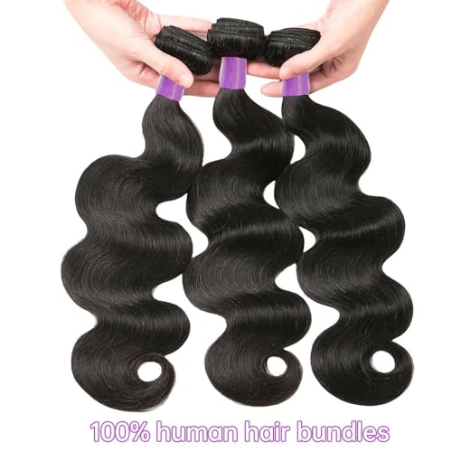 12A Body Wave Bundles Human Hair 26 28 30 Inch Human Hair Bundles 100% Unprocessed Virgin Hair 3 Bundles Human Hair Extensions for Women Natural Black