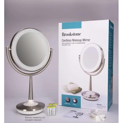 Brookstone Cordless Illuminated Makeup Mirror Silver