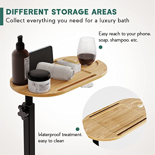 Bamboo Bathtub Tray Table with Adjustable Height, Freestanding Bath Caddy Tray for Tub Against Wall, Bathtub Side Table for Luxury Bath Home Spa Homewarming - Patent Protected (Natural)