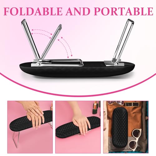 AORAEM Nail Arm Rest, Foldable Leather Nail Arm Rest with Non-slip Sleeve, Internal Sponge Filled Arm Rest Pillow with Metal Bracket, Nail Hand Rest for Home Use and Nail Salon Use (Black)