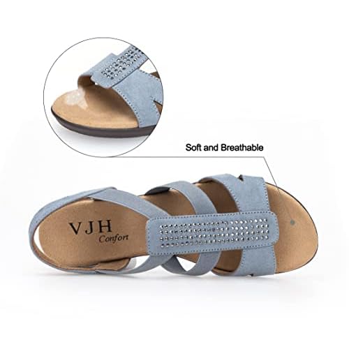 VJH confort Women's Comfort Flat Sandals Summer,with Rhinestone Open Toe Elastic Slip On Slingback Casual Walking Low Heele Sandals