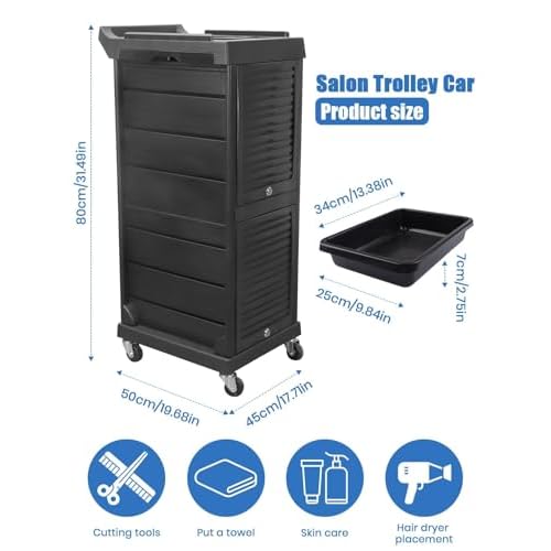 Lorvain Salon Beauty Rolling Trolley Cart, 3FT Hair Storage Cabinet Barber Organizer Tool Multi Drawers Rolling Cart Free Standing Furniture with 4 Universal Wheels Hair Supplies (Black)