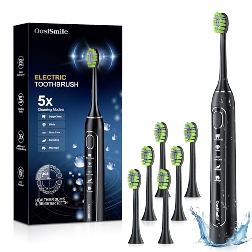 Sonic Electric Toothbrush for Adults: Deep Cleaning for Travel & Sensitive Teeth ? Rechargeable Toothbrush with 6 Brush Heads, 42000 VPM, 5 Modes, 100 Days Battery Life for for Home Family