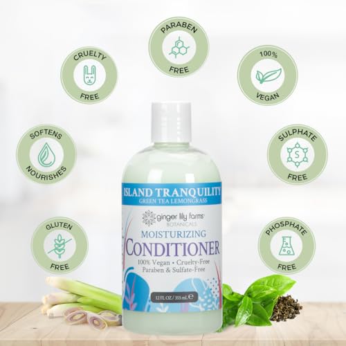 Ginger Lily Farms Botanicals Moisturizing Conditioner for Dry Hair, Island Tranquility, 100% Vegan & Cruelty-Free, Green Tea Lemongrass Scent, 12 Fl Oz (Pack of 6)