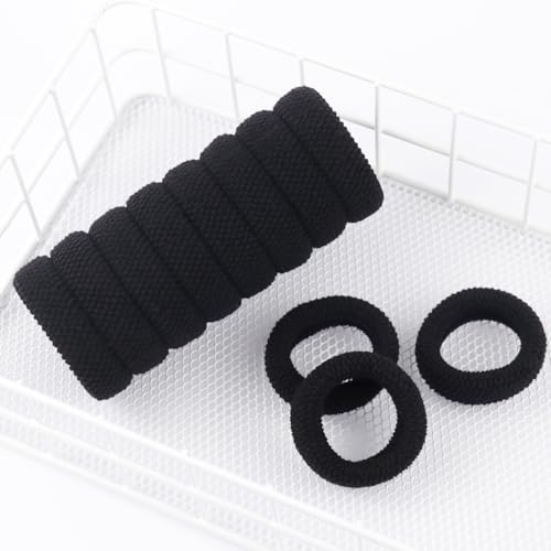 Thick Fit Elastic Hair Bands No Damage Seamless Hair Ties for Heavy, Curly Hair Soft Pony Holders Elastics Hair Bands 8pcs(Black)