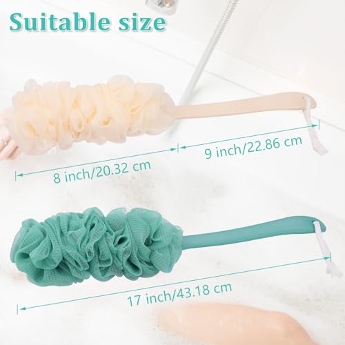 2Pack Back Scrubber for Shower Loofah with Long Handle, Shower Brush for Body, 17¡È Loofah on a Stick for Men Women Bathing Accessories, Scrubber Sponge for Exfoliating Bath Brushes (Beige & Green)