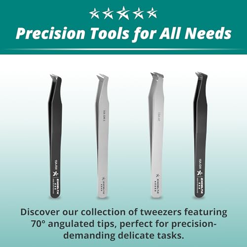 Excelta Precision Carbon Steel Tweezers, 70¡Æ Angulated Round Tip, Ideal for Soft Wire Cutting & Detailed Work, Epoxy Coating & Flame-Hardened Blades, 4.5" Length, Professional