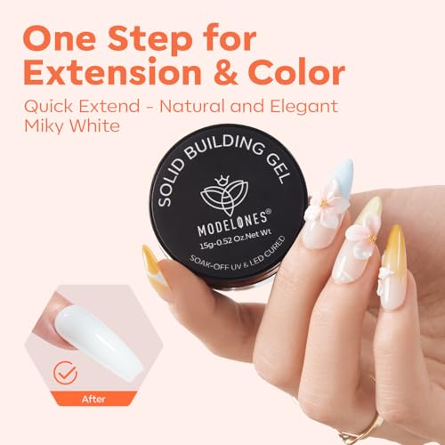 modelones 3D Sculpting Gel, Milky White Solid Nail Builder Hard Gel for Nail Art Molding & Extensions for Chrome Powder, Nails Glitter Polish Home DIY Manicure, U V Lamp Needed
