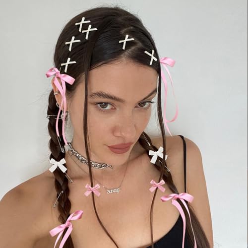 Mini Hair Bows for Women Girls Cute Hair Clips Small Alligator Long Tail Hair Ribbon Accessories -3 Styles -36P - Black White Pink