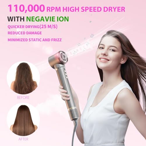 JIGGL 5-in-1 Hot-Air Brush Styler & Dryer - No Heat Damage Auto Wrap Multistyler - 110,000 High Speed Fast Drying Blow Dryer Brush Set - Airbrush Hair Styler & Air Curler for Women Gray