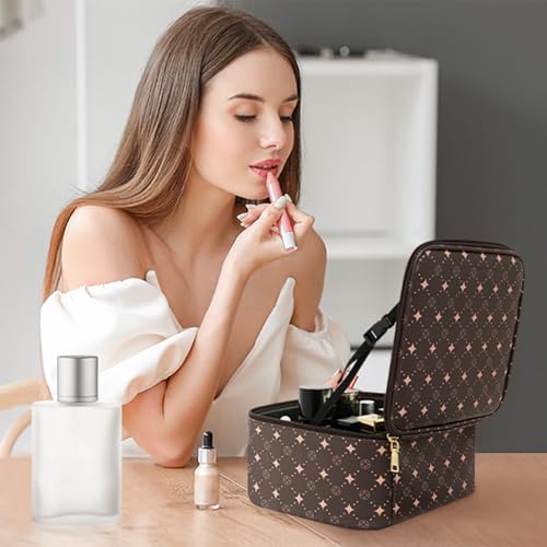 Travel Makeup Bag With 360¡Æ rotating LED Mirror,Waterproof cosmetic organizer,Portability Cosmetic case,Makeup organizer,Gift for Women,Girls Gift (Coffee + Pink)