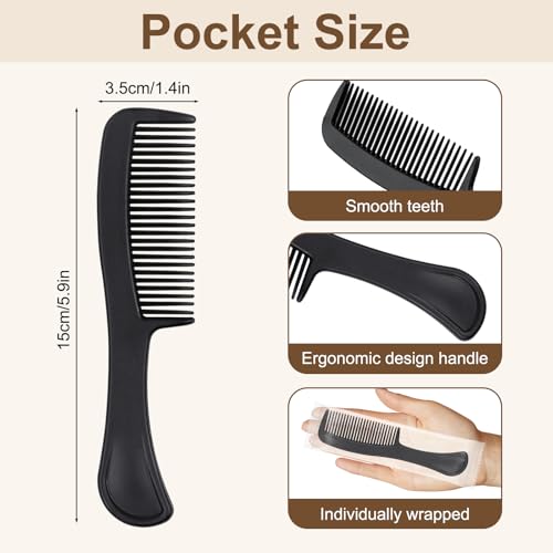 Black Combs in Bulk Individually Wrapped Disposable Comb Plastic Pocket Size Women Men Hair Combs for Home Homeless Hotel Shelter Charity Church Travel Nursing Hair Accessories 5.9 Inch (300 Pack)
