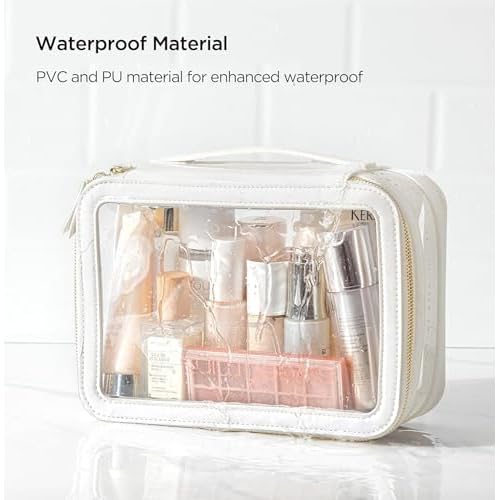 HBlife Clear Makeup Bag Organizer Set, Portable Travel Toiletry Cosmetic Case for Women, Large Make Up Bag Makeup Train Case Transparent Storage Pouch with Handle(White)