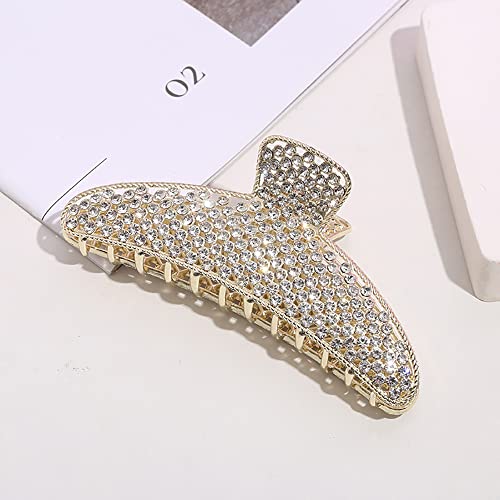 2 Pack Large Rhinestone Hair Clips, Crystal Pearl Hair Claw Clips, Black Gold Jumbo Jaw Clip, Nonslip Hair Claw for Thick Long Hair, Fashion Hair Clamp Accessories for Women Girls