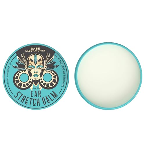 BASE LABORATORIES Ear Stretching Balm For Ear Gauges | Ear Stretching Balm For Earlobe Stretching & Preparation | All Natural Piercing Aftercare With Shea Butter & Eucalyptus Oil | 1.7 oz