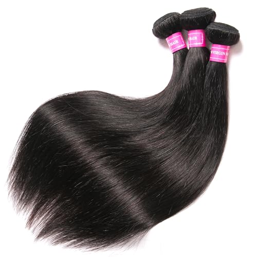 26 28 30 Inch Human Hair Bundles Straight 100% Unprocessed Brazilian Virgin Hair Weave 3 Bundles Silky Black Hair for Black Women