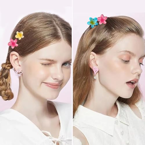 Flower Claw Clip,7pcs Medium Cute Non Slip Plumeria 4CM Hawaiian Hair Jaw Clip Hawaii Beach Tropical Hair Accessories for Thick,Thin Straight, Curly Wavy Hair, Gifts for Women Teen Girls (4CM)