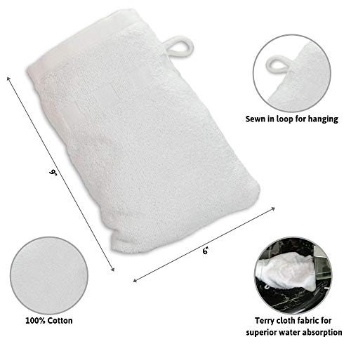 Made Easy Kit Bath Mitts - Pack of 6 - (6" x 9") European Style Washcloth with Loop (Variety, 6 x 9 inches)