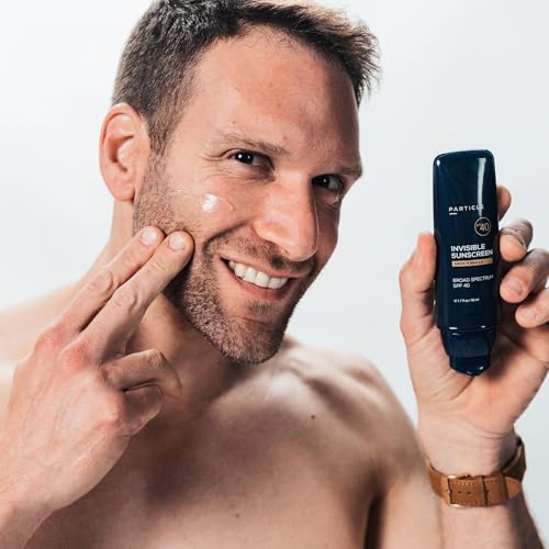 Particle Invisible Sunscreen, Men¡¯s Transparent SPF 40 Sunscreen Lotion with Vitamin E, Daily Skin Care for Men, Lightweight Formula for Sun Protection, Beard Friendly, Non Greasy, 1.7 FL OZ