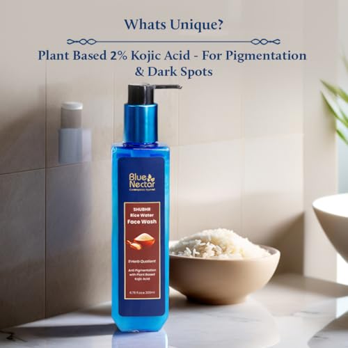 Blue Nectar Rice Water Face Wash with 2% Kojic Acid for Pigmentation | Face Cleanser for Oily, Dry & Sensitive Skin | Face Wash for Women & Men (11 Herbs, 6.76 Fl Oz)