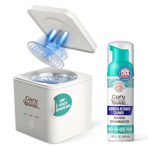 GuruNanda Retainer Cleaner Set ? Ultrasonic & UV Cleaning Pod & Aligner Cleaning Foam, Deep Clean & Odor Neutralization for Retainers, Aligners, Dentures & Mouthguards