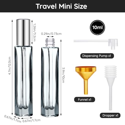 Segbeauty Glass Perfume Bottle Set, 5 Pack of 10ML Portable Perfume Travel Refillable, Empty Atomizer Sprayer for Perfume Cologne Dispenser, Travel Sample Bottles Perfume Making Kit with Refill Tool