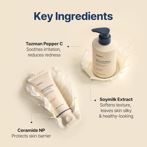 KUNDAL Soymilk Body Wash & Body Cream Set, Moisturizing Body Care with Ceramides, Hydrating Skincare Duo for Dry Skin, Mellow Vanilla Scent (16.9 fl oz + 6.76 fl oz), Stocking Stuffers