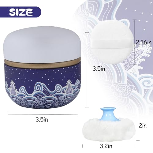 WEMEGA Body Powder Case with Powder Puff Powder Container Tea Box for Baby and Women Powder Puff and Powder Case for Travel (Blue Sea1)