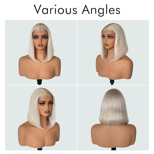 Glueless Full Frontal 200% Density Champagne Blonde 13X4 Human Hair Bob Wig HD Lace Front Breathable Hair Pre Plucked Transparent Lace Front Wigs Human Hair for Women 14Inch