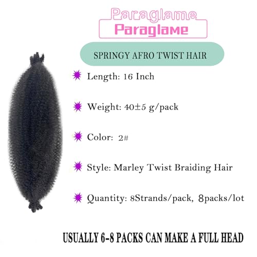Color 2 Afro Twist Hair 16 Inch 8 Packs Wrapping Hair for Soft Locs Kinky Braiding Spring Twist for Women(16Inch,2#)