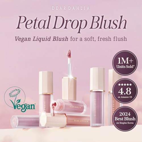 DEARDAHLIA Petal Drop Blush (Purity) - Vegan Weightless Liquid Blush with Long-lasting Pigment, Buildable and Skincare-Infused Fomula. Natural Flush, and Dewy Finish. Korean Makeup for Cheeks. 0.14 oz