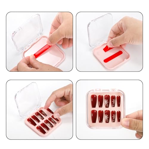 Jucoan 32 Pack Press on Nails Boxes, 2.75 x 2.75 Inch Press on Nail Display Case, Acrylic Fake Nails Storage Package Containers with 120 Adhesive Nail Tapes for Press on Nail Business Nail Art Salon