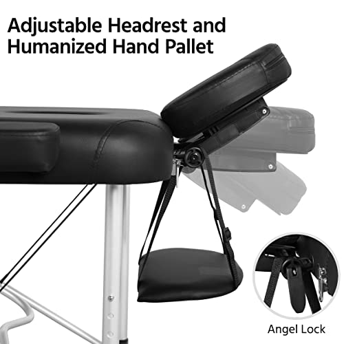 Yaheetech Massage Tables Portable Massage Bed Aluminium Height Adjustable Facial Salon Tattoo Bed with Non-Woven Bag, 28 inch Width Black