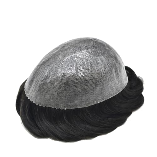 Toupee For Men Hair Piece Human Hair Replacement System Durable Mens Hair System Durable PU Iniection Mens Toupee Hair Pieces Natural Looking(8"x10"- #1B OFF BLACK)
